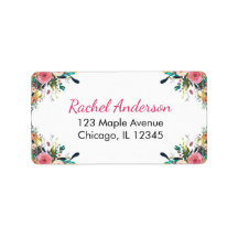 フローラ差出人住所ラベル、水彩花