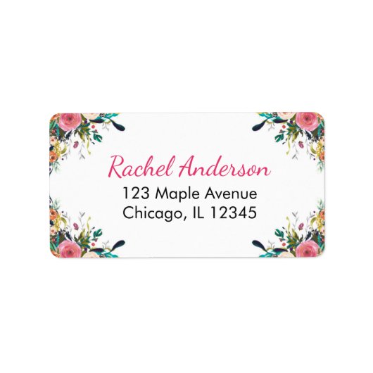 フローラ差出人住所ラベル、水彩花 ラベル (正面)