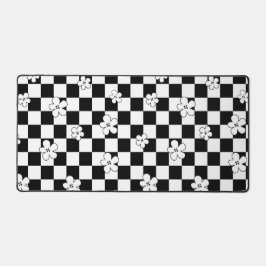 フローラ市松模様に白黒パターン デスクマット