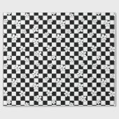 フローラ市松模様に白黒パターン ラッピングペーパー (フラット)