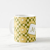 フローラ市松模様に黄と青のデザイン コーヒーマグカップ (正面左)