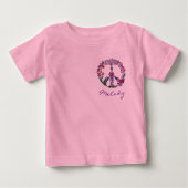 フローラ平和シンプル印モダンピンクのフラワーパワー ベビーTシャツ (正面)