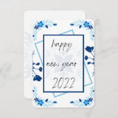 フローラ年賀状、青い新年2022カード サンキューカード (正面/裏面)