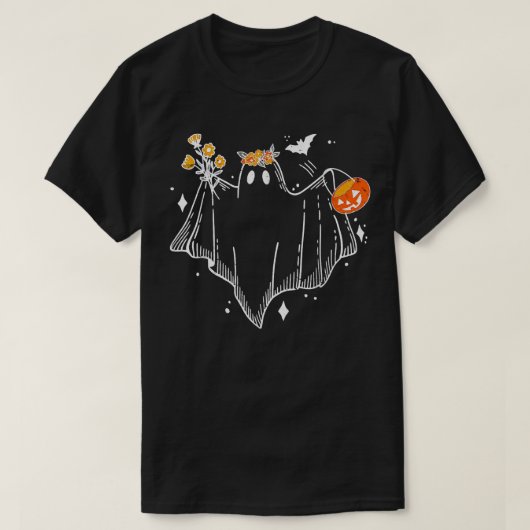フローラ幽霊カボチャかわいい秋ハロウィンパー Tシャツ (デザイン正面)