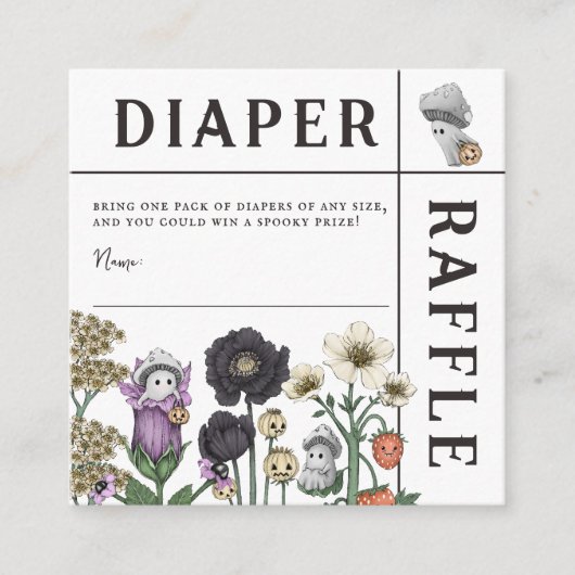 フローラ幽霊ハロウィンベビーシャワーオムツラッフル エンクロージャーカード (正面)