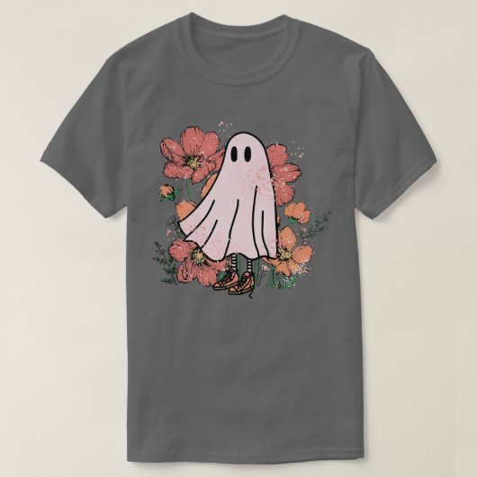 フローラ幽霊ハロウィン不気味シーズン幽霊フラワー Tシャツ (デザイン正面)