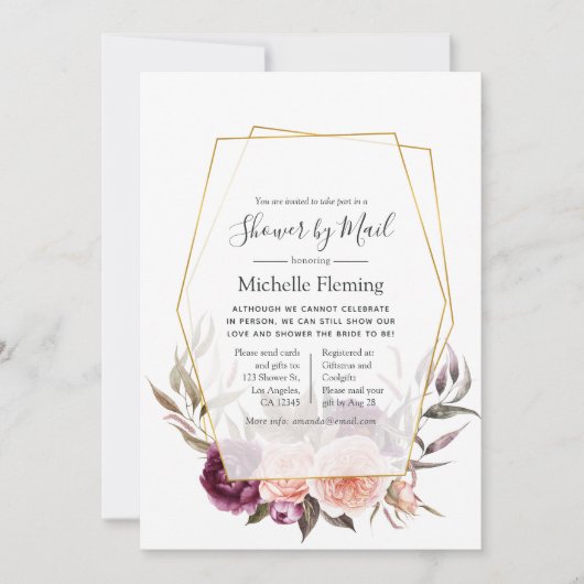 フローラ幾何ベビー又はブライダルシャワー別郵便 招待状 (正面)