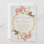 フローラ幾何大理石金ゴールドとラン結婚ス 招待状 (正面)