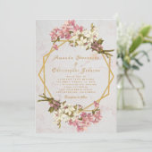 フローラ幾何大理石金ゴールドとラン結婚ス 招待状 (スタンド正面)