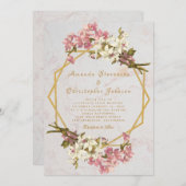 フローラ幾何大理石金ゴールドとラン結婚ス 招待状 (正面/裏面)