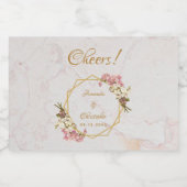 フローラ幾何大理石金ゴールドピンク結婚ラン スパークリングワインラベル (シングルラベル)