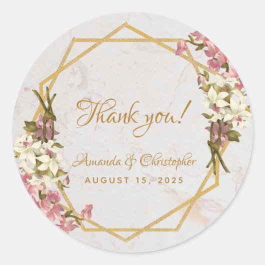 フローラ幾何大理石金ゴールド蘭結婚式の引き出物 ラウンドシール (正面)