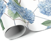 フローラ幾何学模様 – 青と白のアジサイ ラッピングペーパー (ロールコーナー)