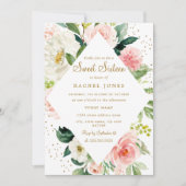 フローラ幾何学的ピンク赤面金ゴールドSweet sixteen 招待状 (正面)