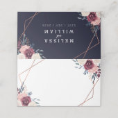 フローラ幾何学的ブルゴーニュ赤面ネイビー結婚ズ プレイスカード (外部開封)