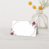 フローラ幾何学的ブルゴーニュ赤面ネイビー結婚ズ プレイスカード (正面)