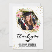 フローラ幾何学的卒業手形レタリング写真 サンキューカード (正面)