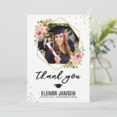 フローラ幾何学的卒業手形レタリング写真 サンキューカード (スタンド正面)