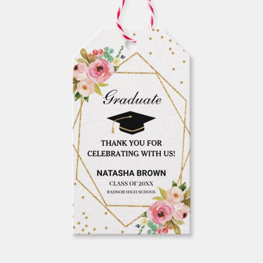 フローラ幾何学金ゴールドグリッターの卒業の好意 ギフトタグ (正面)
