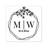 フローラ幾何形状フォーム結婚カップルの2イニシャル日 セルフインキングスタンプ (デザイン)