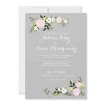 フローラ庭園の結婚式招待状 – 灰色