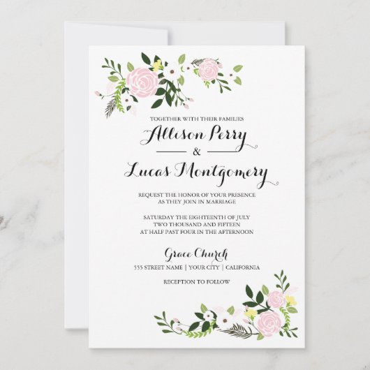 フローラ庭園の結婚式招待状 – 白 招待状 (正面)