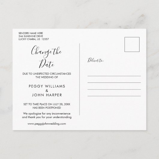 フローラ延期された取り消し済み写真の変更 案内ポストカード (裏面)