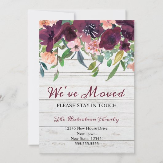 フローラ引っ越しました |新しいアドレスのお知らせ カード (正面)