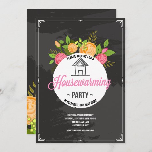 フローラ引っ越し祝いパーティーパーティの招待状 招待状 (正面/裏面)