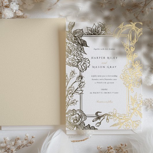 フローラ彫刻金箔結婚式招待状 箔招待状