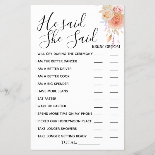 フローラ彼は彼女はシャワーのゲームカードを言った チラシ (正面)