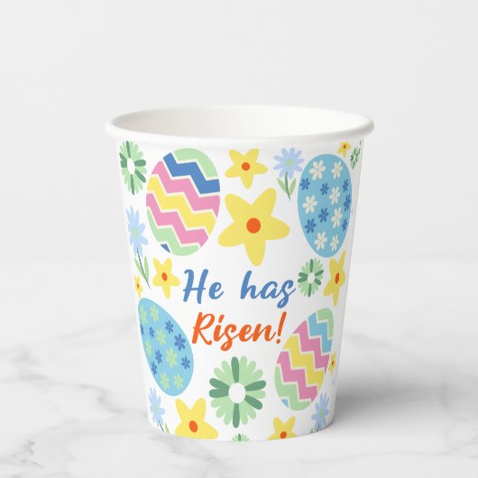 フローラ彼は復活祭のマグカップを上げた 紙コップ (裏面)