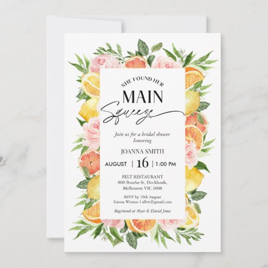 フローラ彼女は彼女の主な絞りブライダルシャワーを見つけた 招待状 (正面)