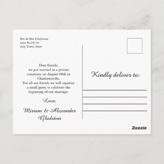 フローラ得結婚した結婚発表 ポストカード (裏面)