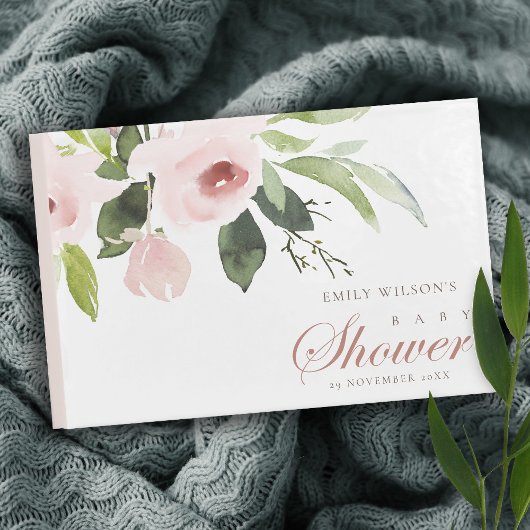 フローラ微妙な柔らかい赤面ピンクのバラの赤ちゃんシャワー ゲストブック