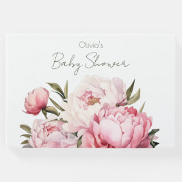 フローラ微妙な柔らかい赤面ピンクの牡丹の赤ちゃんシャワー ゲストブック