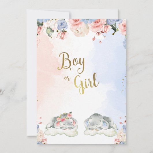 フローラ性別が象の赤ちゃんシャワーを明らかにする 招待状 (裏面)