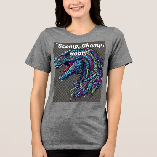 フローラ恐竜お祝いTシャツ – ボヘミアンFol トライブレンドＴシャツ (正面)