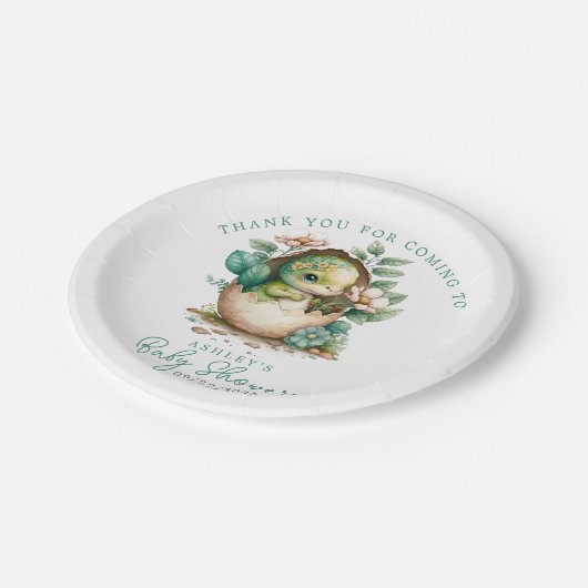 フローラ恐竜の卵の水の色の赤ちゃんシャワー ペーパープレート (アングル)