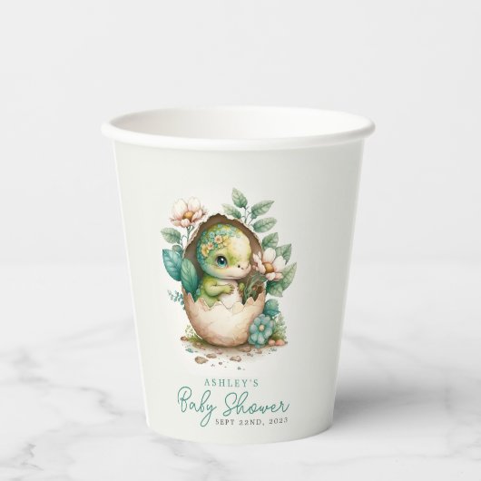 フローラ恐竜の卵の水の色ベビーシャワー紙C 紙コップ (正面)