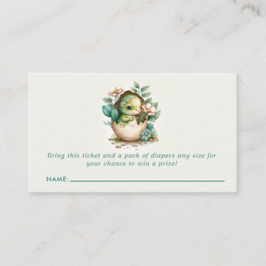 フローラ恐竜の卵の赤ちゃんシャワーおむつラッフル エンクロージャーカード (正面)