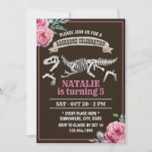 フローラ恐竜の女の子の誕生日パーティー 招待状 (正面)