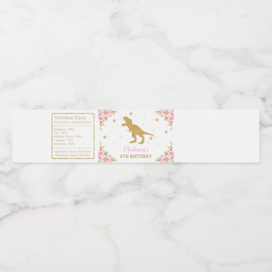 フローラ恐竜の誕生日パーティー好意Tレックス ペットボトルラベル (シングルラベル)