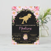 フローラ恐竜誕生日招待状ガールTレックス 招待状 (スタンド正面)