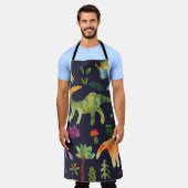 フローラ恐竜：水彩織物デザイン エプロン (着用した状態)