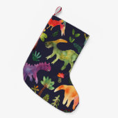 フローラ恐竜:水彩織物デザイン スモールクリスマスストッキング (正面 (吊り時))