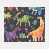 フローラ恐竜:水彩織物デザイン フリースブランケット (正面(横))