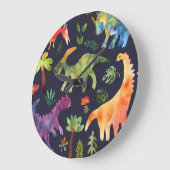 フローラ恐竜：水彩織物デザイン ラージ壁時計 (傾斜)