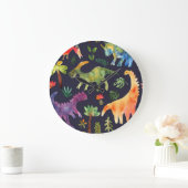 フローラ恐竜：水彩織物デザイン ラージ壁時計 (ホーム)