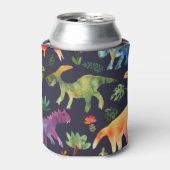 フローラ恐竜：水彩織物デザイン 缶クーラー (缶正面)